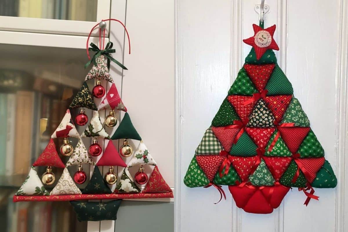 arbol de navidad de pared hecho con triangulos de tela 10