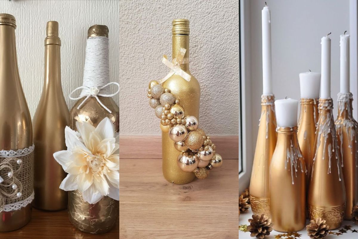 botellas pintadas de oro para usar en decoracion 10