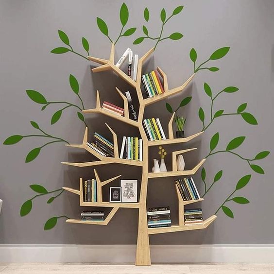 Estantes de diseño de árbol para libros, arte de pared de estantería,  estantería de madera en forma de árbol, almacenamiento de libros y  juguetes, regalos ecológicos. -  México