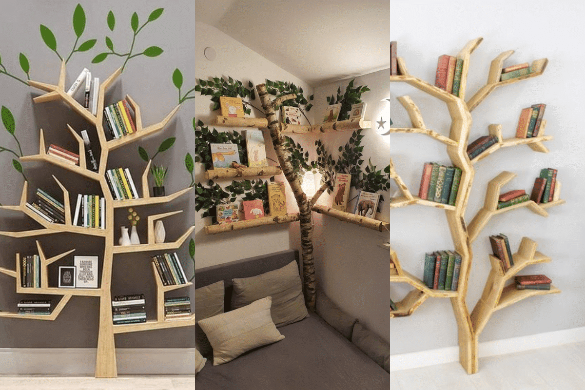 Estantes de diseño de árbol para libros, arte de pared de estantería,  estantería de madera en forma de árbol, almacenamiento de libros y  juguetes, regalos ecológicos. -  México
