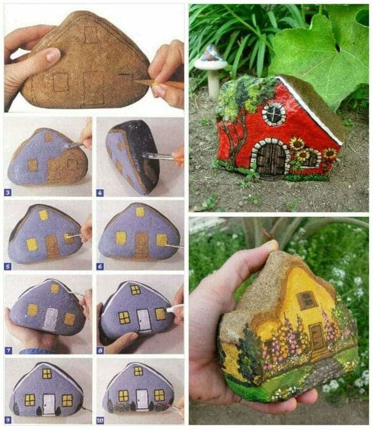 piedras pintadas en forma de casas 1